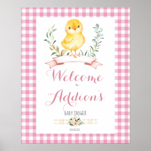 affiche de bienvenue du baby shower de poulet pous (Devant)