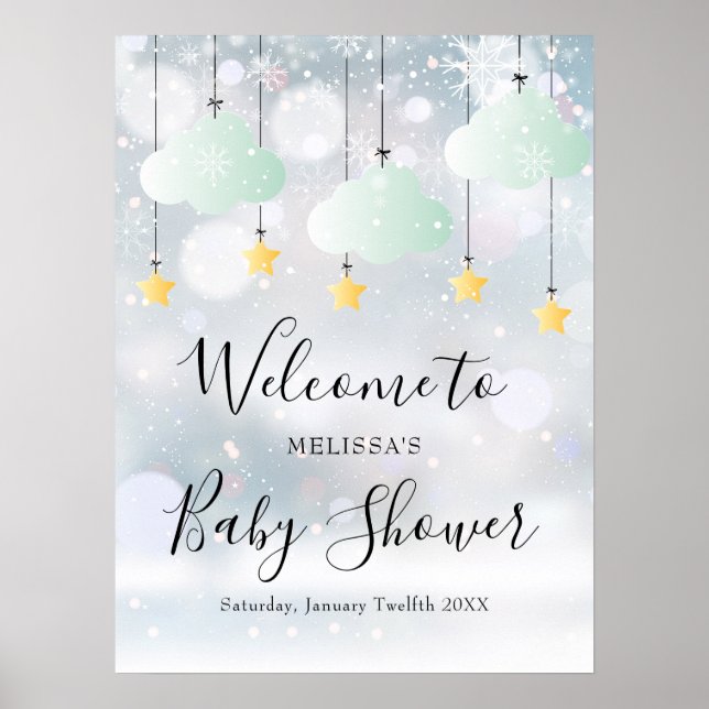 Affiche de bienvenue du Baby shower d'hiver neutre (Devant)