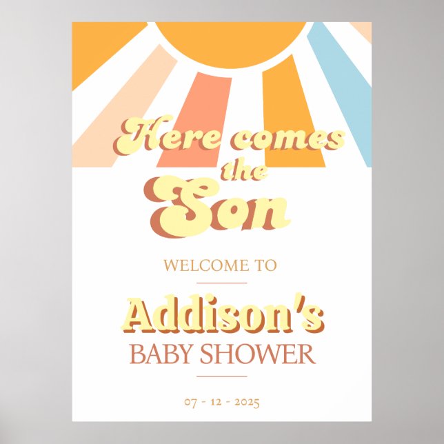 Affiche de bienvenue du Baby shower Sun Retro Suns (Devant)