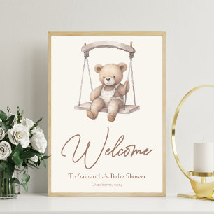 Affiche de bienvenue du Baby shower vintage Teddy 