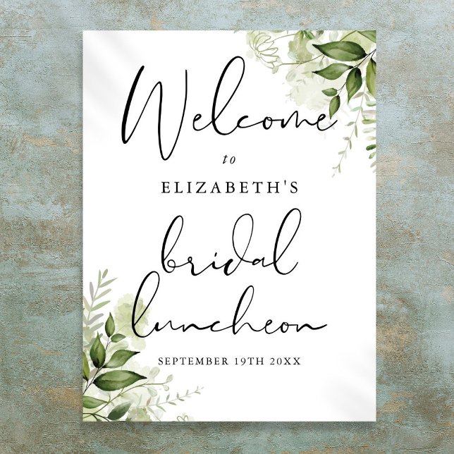 Affiche de bienvenue du déjeuner de la nuptiale fl (Greenery Floral Bridal Luncheon Welcome Sign)
