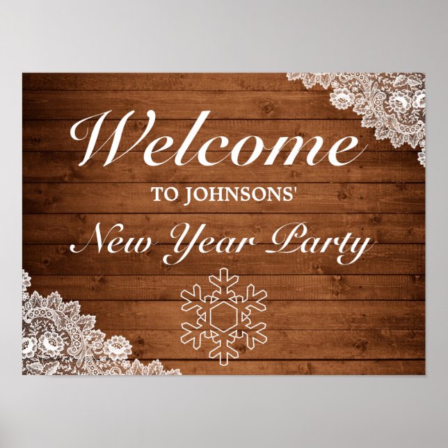 Affiche de bienvenue du Nouvel An en bois rustique (Devant)