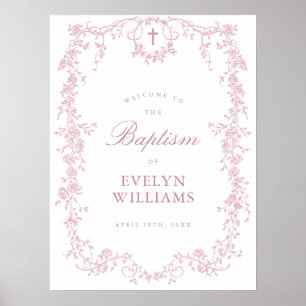 Affiche de bienvenue élégante vintage rose pour ba