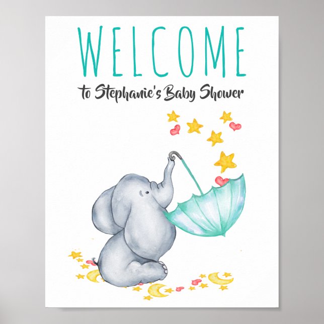 Affiche de bienvenue Eléphant Lune et étoiles Baby (Devant)