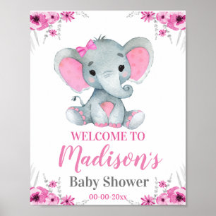 Affiche de bienvenue Eléphant Rose, Fille Douche R