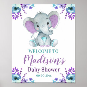 Affiche de bienvenue Eléphant Turquoise Violet, Do