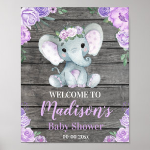 Affiche de bienvenue Eléphant Violet, Rose fille D
