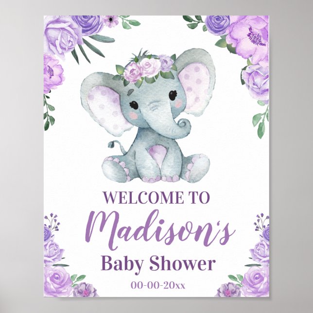 Affiche de bienvenue Eléphant Violet, Rose fille D (Devant)