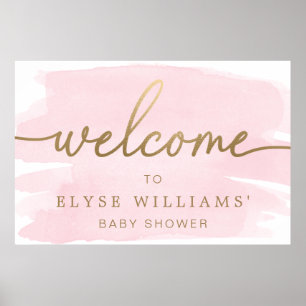 Affiche de bienvenue en aquarelle rose et or