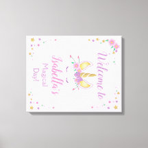 Affiche de bienvenue en toile étirée Unicorne magi