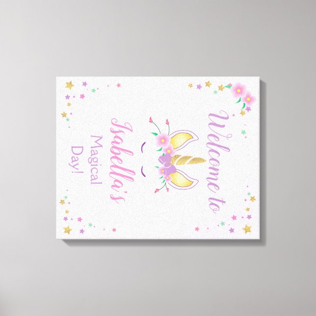 Affiche de bienvenue en toile étirée Unicorne magi (Recto)