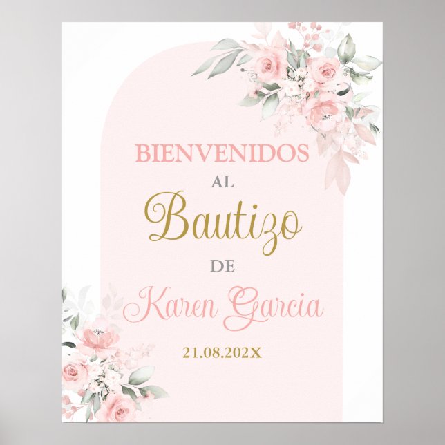 Affiche de bienvenue espagnole Baptême fille (Devant)