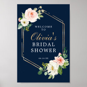 Affiche de bienvenue Fête des mariées Blue Gold Bl