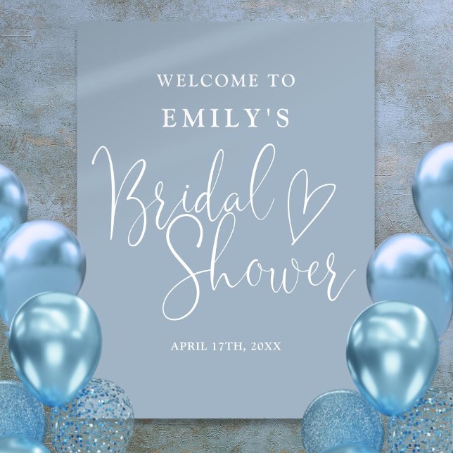 Affiche de bienvenue Fête des mariées de script bl (Dusty Blue Script Bridal Shower Welcome Sign)