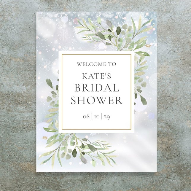 Affiche de bienvenue Fête des mariées de verdure d (Winter Greenery Bridal Shower Welcome Sign)