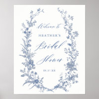Affiche de bienvenue Fête des mariées florale bleu