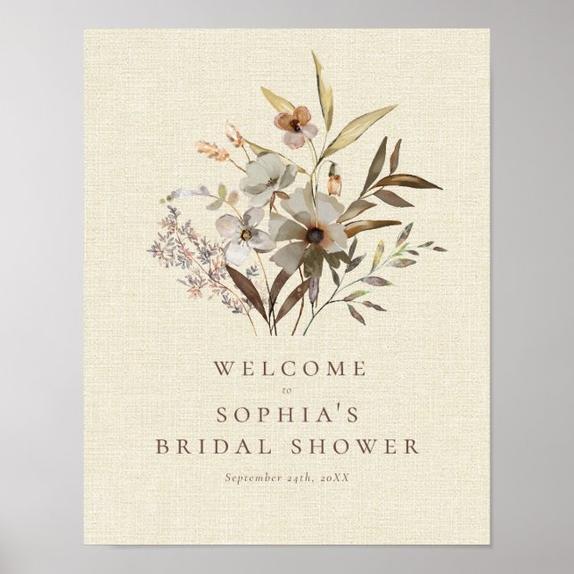 Affiche de bienvenue Fête des mariées florale Boho (Devant)