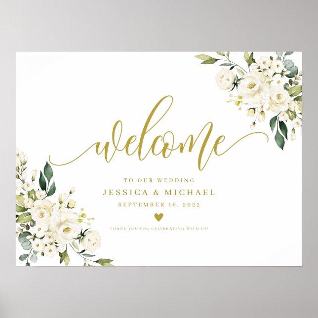 Affiche de bienvenue florale blanche (Devant)