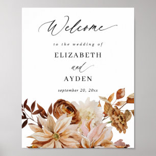 Affiche de bienvenue florale de la chute beige