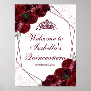 Affiche de bienvenue florale de la Quinceanera de