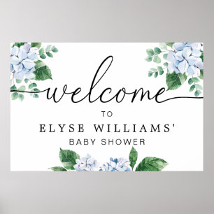 Affiche de bienvenue florale Hydrangea Bleue