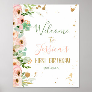 Affiche de bienvenue Florale Miss Onederful Peach