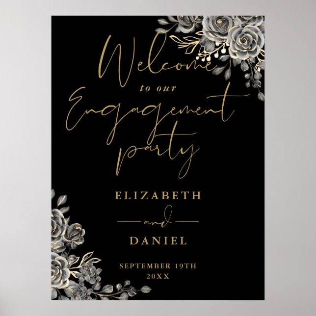 Affiche de bienvenue Gothique Floral Engagement Pa (Devant)