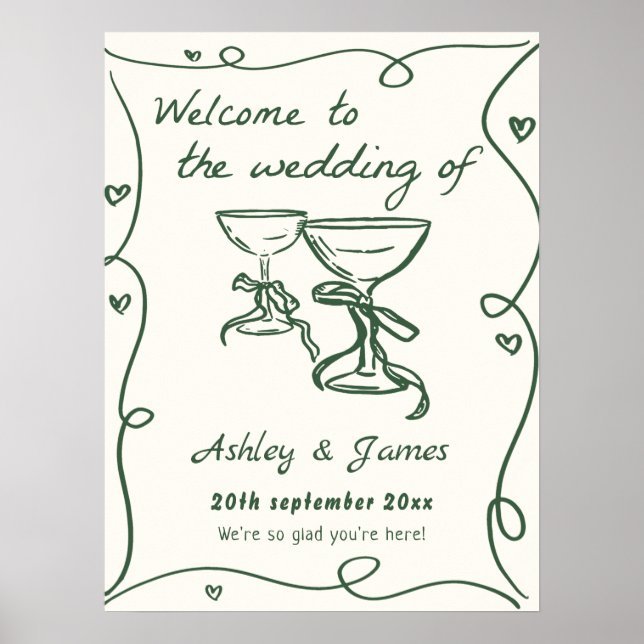 Affiche de bienvenue Mariage à main levée (Devant)