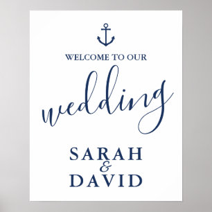 Affiche de bienvenue Mariage Ancre bleu marine