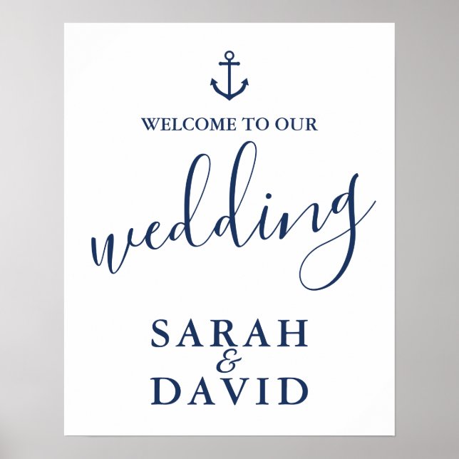 Affiche de bienvenue Mariage Ancre bleu marine (Devant)