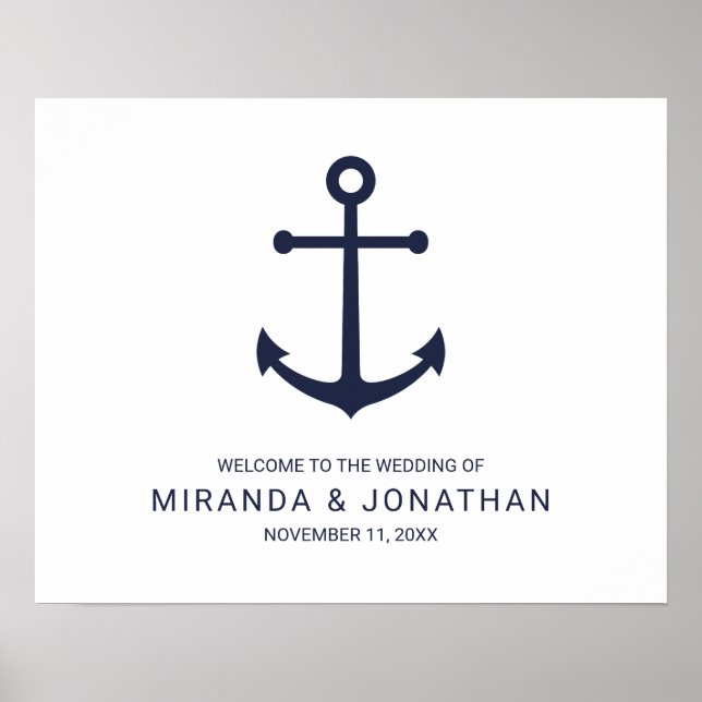 Affiche de bienvenue Mariage Ancre bleu marine (Devant)