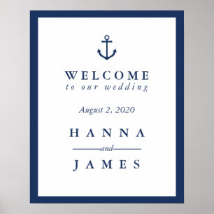 Affiche de bienvenue Mariage Ancre bleu marine