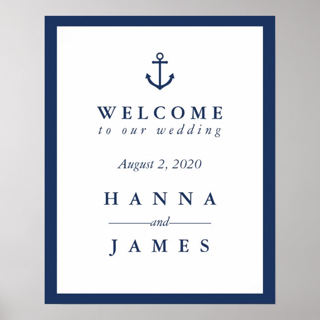 Affiche de bienvenue Mariage Ancre bleu marine (Devant)