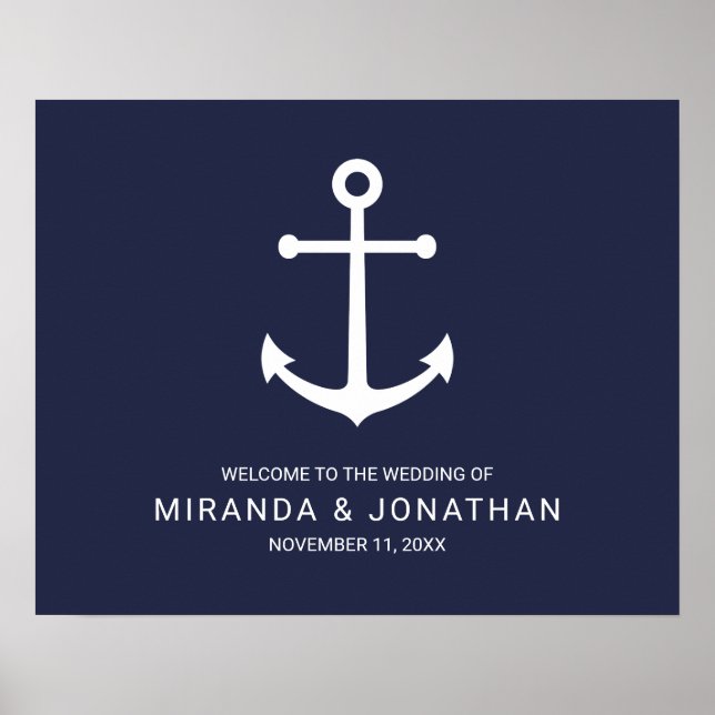 Affiche de bienvenue Mariage Ancre bleu marine (Devant)
