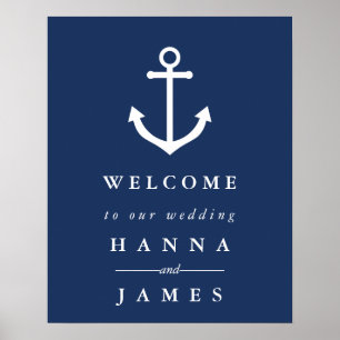 Affiche de bienvenue Mariage Ancre bleu marine