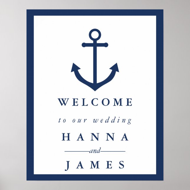 Affiche de bienvenue Mariage Ancre bleu marine (Devant)