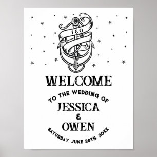 Affiche de bienvenue Mariage Ancre Coeurs traditio