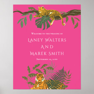 Affiche de bienvenue Mariage animal de Safari trop