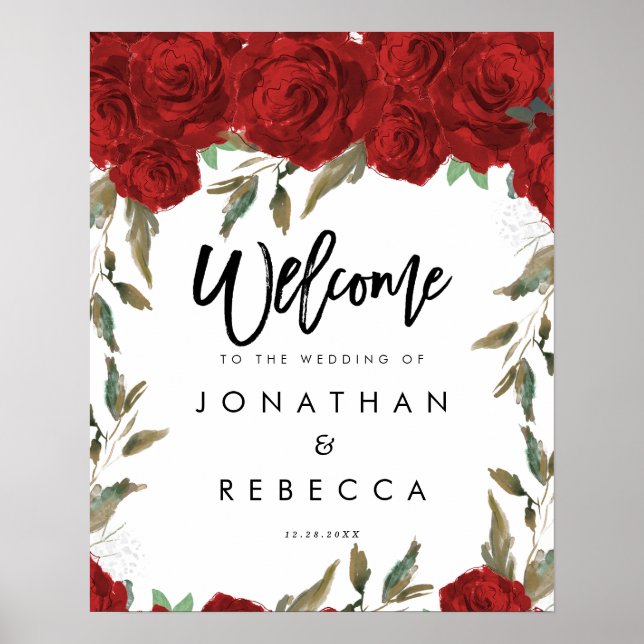 affiche de bienvenue mariage aux roses rouges (Devant)