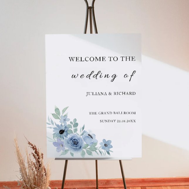 Affiche de bienvenue Mariage bleu (Blue Wedding Welcome Sign)