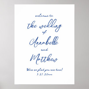 Affiche de bienvenue Mariage bleu manuscrit simple