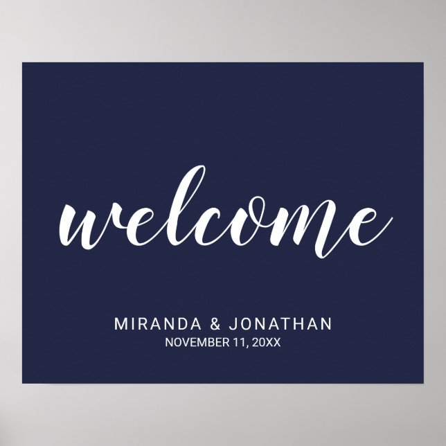 Affiche de bienvenue Mariage bleu marine moderne (Devant)