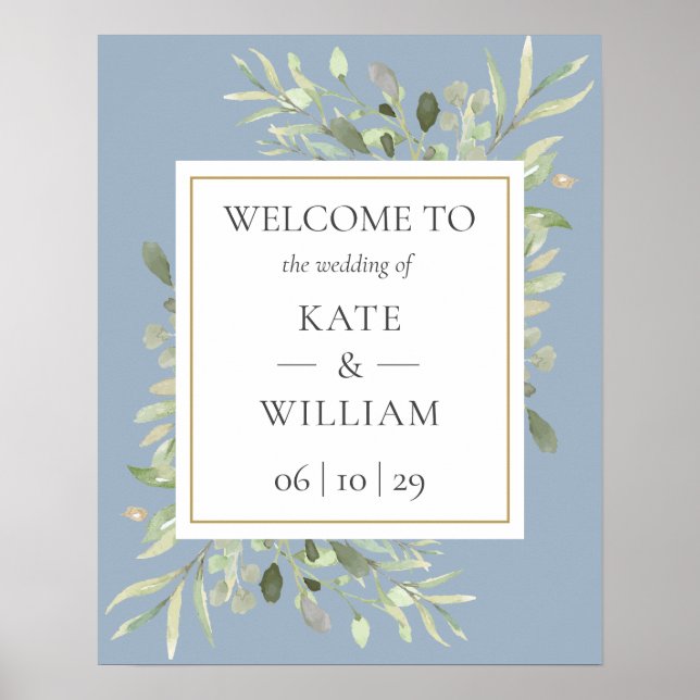 Affiche de bienvenue Mariage bleu vert Dusty (Devant)