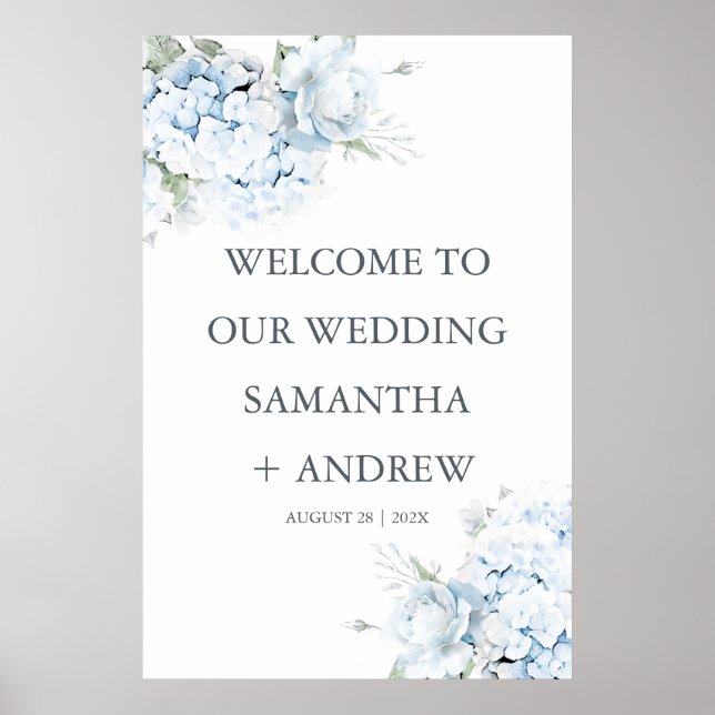 Affiche de bienvenue Mariage Blue Hydrangea imprim (Devant)