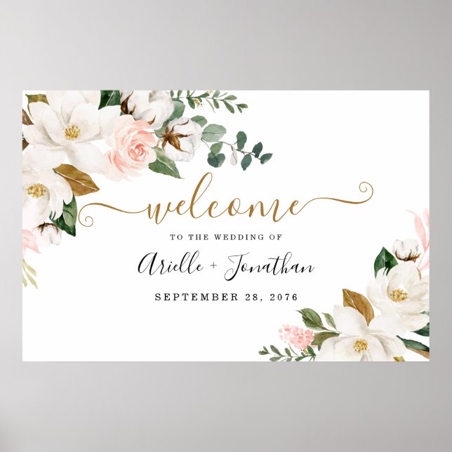 Affiche de bienvenue Mariage Blush Pink et Gold Fl (Devant)