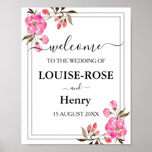 Affiche de bienvenue mariage - Boarder rose gris