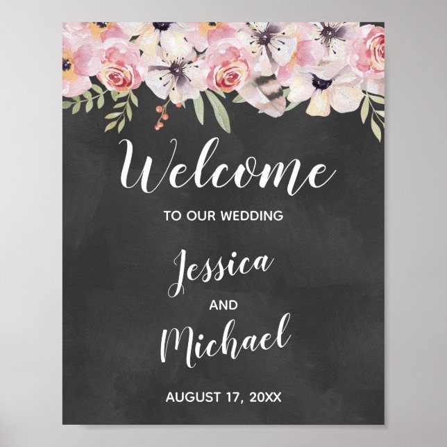 Affiche de bienvenue Mariage Boho Floral Chalkboar (Devant)