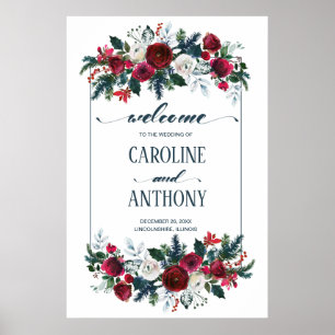 Affiche de bienvenue Mariage Bourgogne Red Bloom