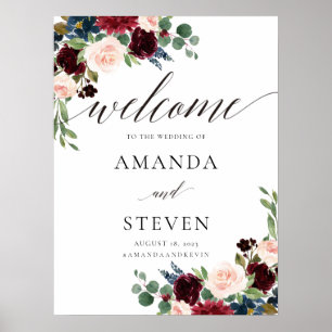 Affiche de bienvenue Mariage Burgundy Blush