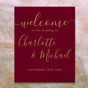 Affiche de bienvenue Mariage Burgundy et Gold Scri